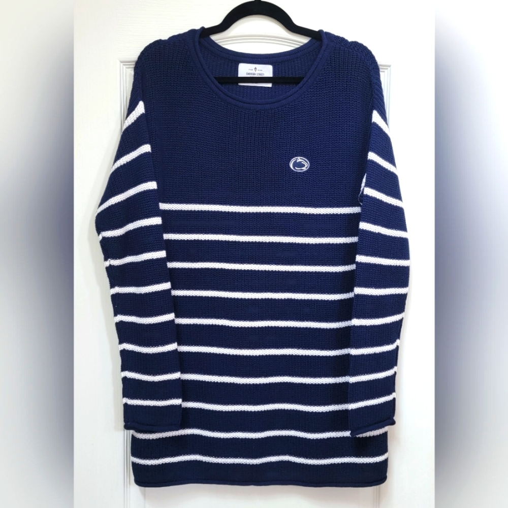 Emerson Street Penn State Tunic Sweater Women’s Size Large Blue Stripe Logo
